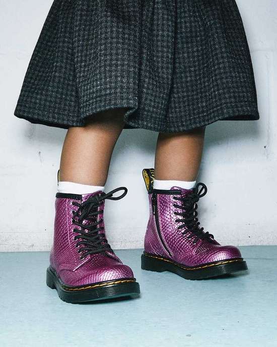 Botines Dr. Martens 1460 Reptile Emboss Niña Morados MX-98735